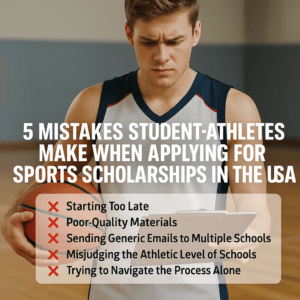 Student-athlete reviewing basketball scholarship application – common mistakes in USA athletic scholarship process